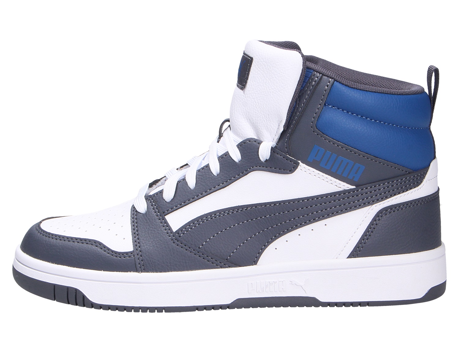 Puma Herren Sneaker als Mid-Top in Grau, Weiß und Blau aus Synthetikleder, sportlicher Freizeitschuh mit Schnürung und hohem Tragekomfort für jeden Tag