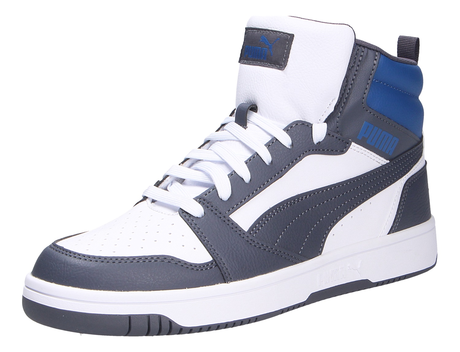 Puma Herren Sneaker als Mid-Top in Weiß, Grau und Blau aus Synthetikleder, sportlich und bequem für Alltag, Freizeit und Casual-Looks